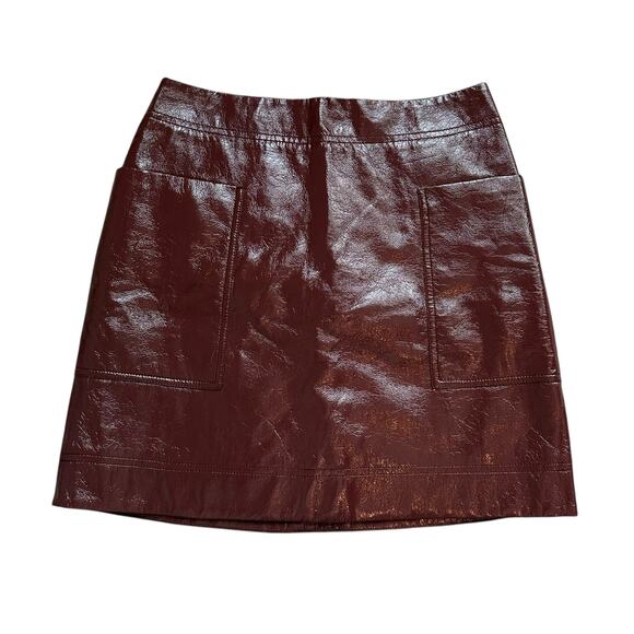 Maeve Anthropologie brown faux patent leather mini skirt size 6 NWT - Picture 1 of 10